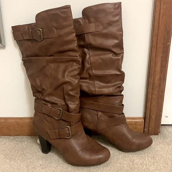 Madden Girl slouchy heeled brown boots